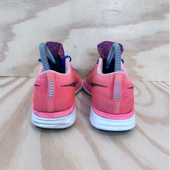 Nike -Flyknit Lunar 2 Bright Mango -Running -Pink/Blue -Women's - 7 - 620658-800 - Picture 6 of 9